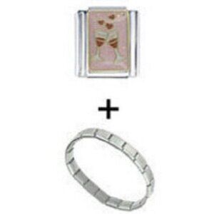 Bracelet Italian Charm Love hearts and Red Wine Glass